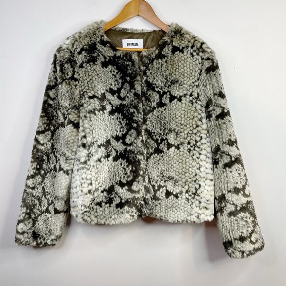 BB Dakota Snake Python Mobwife Faux Fur Vegan Short Jacket Coat Taupe Womens XL - Picture 2 of 14